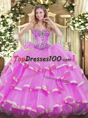 Sleeveless Lace Up Floor Length Beading and Ruffles 15 Quinceanera Dress