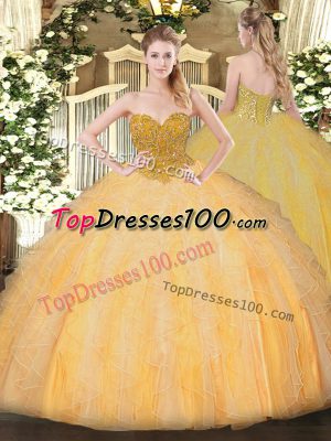 Designer Ball Gowns Quinceanera Dresses Orange Sweetheart Organza Sleeveless Floor Length Lace Up