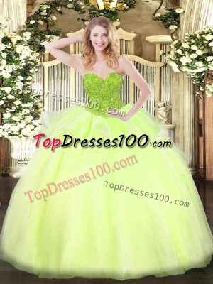 Sweetheart Sleeveless Quinceanera Dress Floor Length Beading Yellow Green Organza