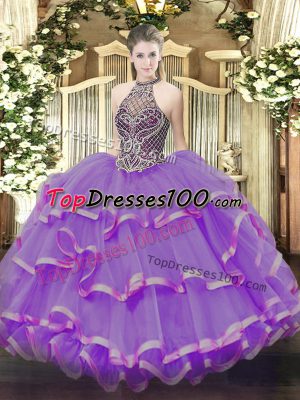 Discount Eggplant Purple Ball Gown Prom Dress Halter Top Sleeveless Lace Up
