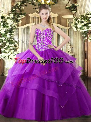 Romantic Beading and Ruffled Layers Quinceanera Dress Purple Lace Up Sleeveless Floor Length