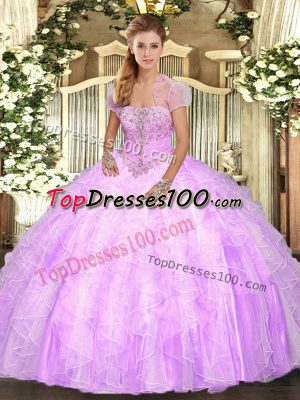 Floor Length Lilac Quinceanera Gown Strapless Sleeveless Lace Up