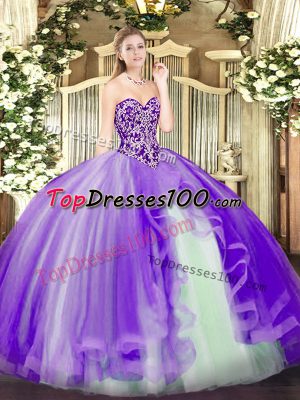 Sophisticated Lavender Sleeveless Tulle Lace Up Sweet 16 Dresses for Military Ball and Sweet 16 and Quinceanera