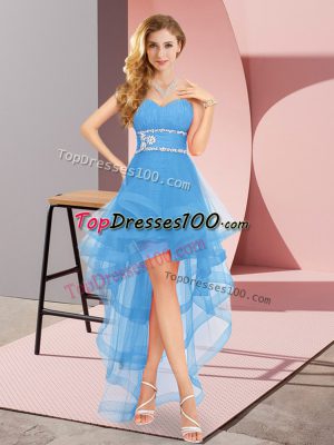 Ideal Baby Blue Lace Up Evening Dress Beading Sleeveless High Low