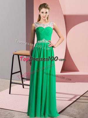 Stunning Floor Length Green Homecoming Dress Chiffon Sleeveless Beading