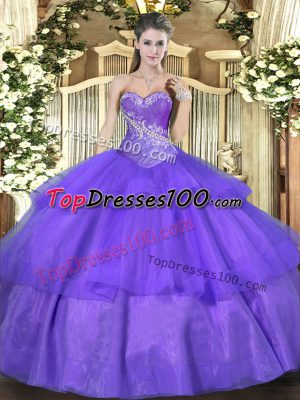 Lavender Sleeveless Beading and Ruffled Layers Floor Length Quinceanera Dresses