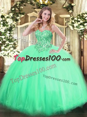 Apple Green Sweetheart Neckline Appliques Ball Gown Prom Dress Sleeveless Lace Up