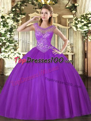 Customized Sleeveless Lace Up Floor Length Beading Quinceanera Dresses