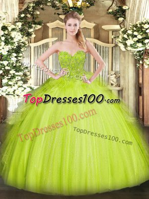 Affordable Yellow Green Sweetheart Neckline Lace Quince Ball Gowns Sleeveless Lace Up