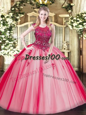 Glamorous Red Scoop Neckline Beading Sweet 16 Dress Sleeveless Zipper