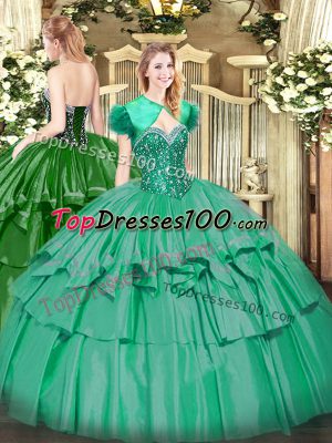 Custom Made Sweetheart Sleeveless Organza and Taffeta Sweet 16 Dresses Beading and Ruffled Layers Lace Up