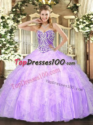 Fitting Ball Gowns 15th Birthday Dress Lavender Sweetheart Tulle Sleeveless Floor Length Lace Up