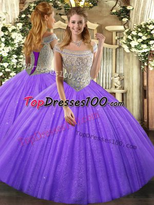 Lavender Lace Up Sweet 16 Quinceanera Dress Beading Sleeveless Floor Length