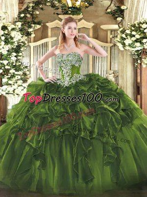 Strapless Sleeveless Organza Quinceanera Dress Beading and Ruffles Lace Up