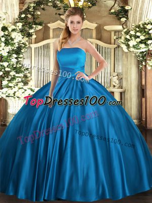 New Arrival Blue Sleeveless Floor Length Ruching Lace Up Quinceanera Dress