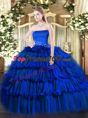 Fabulous Royal Blue Organza Zipper Strapless Sleeveless Floor Length 15 Quinceanera Dress Ruffled Layers