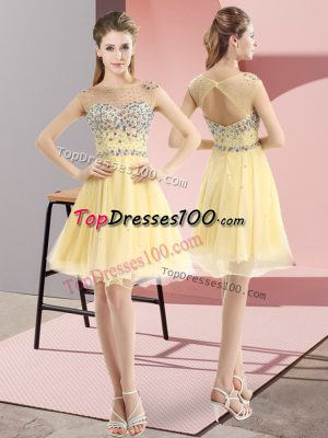 Fashionable Mini Length Light Yellow Party Dress Wholesale Bateau Sleeveless Side Zipper