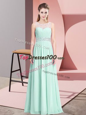 Popular Apple Green Scoop Neckline Beading Juniors Party Dress Sleeveless Lace Up