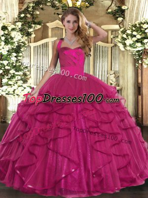 Halter Top Sleeveless Tulle Sweet 16 Dress Ruffles Lace Up