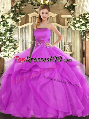 Floor Length Fuchsia Ball Gown Prom Dress Strapless Sleeveless Lace Up
