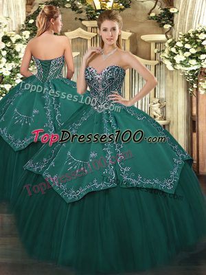 Sweetheart Sleeveless Taffeta and Tulle Sweet 16 Quinceanera Dress Beading and Embroidery Lace Up