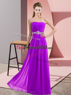 Customized Beading Prom Gown Eggplant Purple Lace Up Sleeveless Floor Length