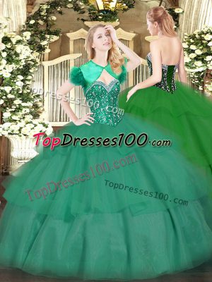 Luxury Turquoise Sweet 16 Dress Military Ball and Sweet 16 and Quinceanera with Beading and Ruffled Layers Sweetheart Sleeveless Lace Up