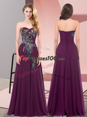 Luxury Dark Purple Sleeveless Chiffon Lace Up Prom Dresses for Prom and Party