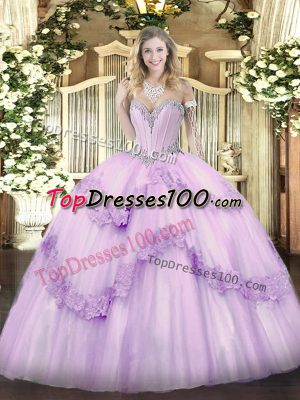 Ideal Floor Length Ball Gowns Sleeveless Lavender Quince Ball Gowns Lace Up
