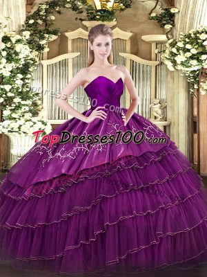 Classical Organza and Taffeta Sleeveless Floor Length Sweet 16 Quinceanera Dress and Embroidery and Ruffled Layers