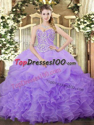 Adorable Ball Gowns Quinceanera Dress Lilac Sweetheart Organza Sleeveless Floor Length Lace Up