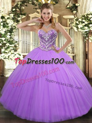 Custom Fit Tulle Sweetheart Sleeveless Lace Up Beading Quinceanera Dress in Lavender