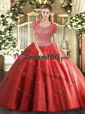 Charming Floor Length Ball Gowns Sleeveless Coral Red Vestidos de Quinceanera Clasp Handle