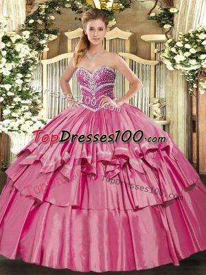 Classical Floor Length Ball Gowns Sleeveless Hot Pink Vestidos de Quinceanera Lace Up