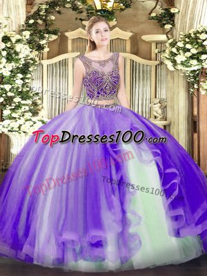 Affordable Lavender Sleeveless Tulle Lace Up Quinceanera Dresses for Military Ball and Sweet 16 and Quinceanera