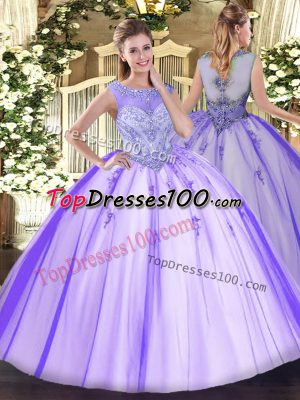 Amazing Sleeveless Floor Length Beading and Appliques Zipper Sweet 16 Dress with Lavender