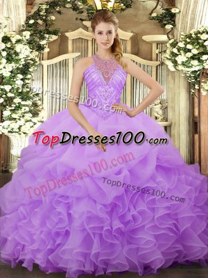 High Class Sleeveless Beading and Ruffles and Pick Ups Lace Up Quinceanera Gown