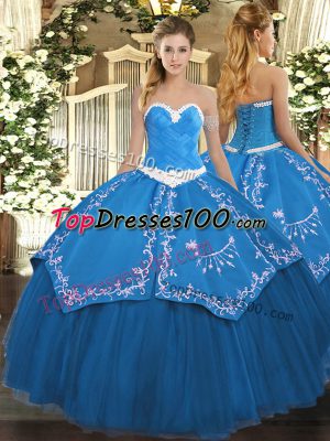 Stylish Blue Sleeveless Organza and Taffeta Lace Up Sweet 16 Dress for Military Ball and Sweet 16 and Quinceanera