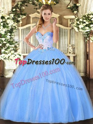 Eye-catching Floor Length Baby Blue Quinceanera Dress Sweetheart Sleeveless Lace Up