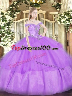 On Sale Lavender Sleeveless Beading and Ruffled Layers Floor Length Sweet 16 Dresses