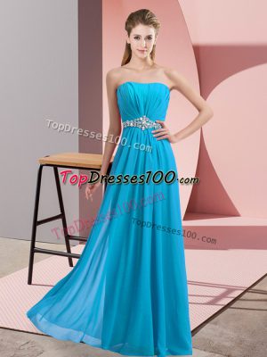 Baby Blue Strapless Neckline Beading Party Dress Sleeveless Lace Up
