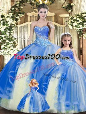 Sweetheart Sleeveless Tulle Sweet 16 Quinceanera Dress Beading and Ruching Lace Up