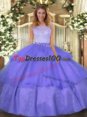 Fitting Ball Gowns 15th Birthday Dress Lavender Scoop Organza Sleeveless Floor Length Clasp Handle
