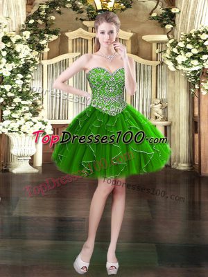 Dark Green Sleeveless Beading and Ruffles Mini Length Homecoming Dress