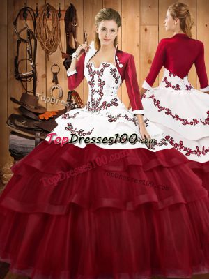 Strapless Sleeveless Sweep Train Lace Up 15th Birthday Dress Burgundy Lace