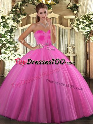 Floor Length Rose Pink 15 Quinceanera Dress Sweetheart Sleeveless Lace Up