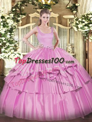 Luxurious Lilac Straps Neckline Beading and Ruffled Layers Quince Ball Gowns Sleeveless Zipper