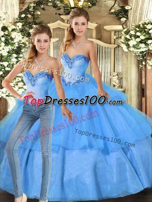 Super Baby Blue Lace Up Sweetheart Beading and Ruffled Layers Quinceanera Dresses Organza Sleeveless