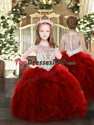 Ball Gowns Evening Gowns Wine Red Scoop Organza Sleeveless Floor Length Zipper
