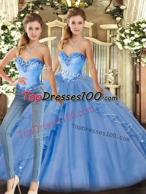 Floor Length Baby Blue 15 Quinceanera Dress Sweetheart Sleeveless Lace Up